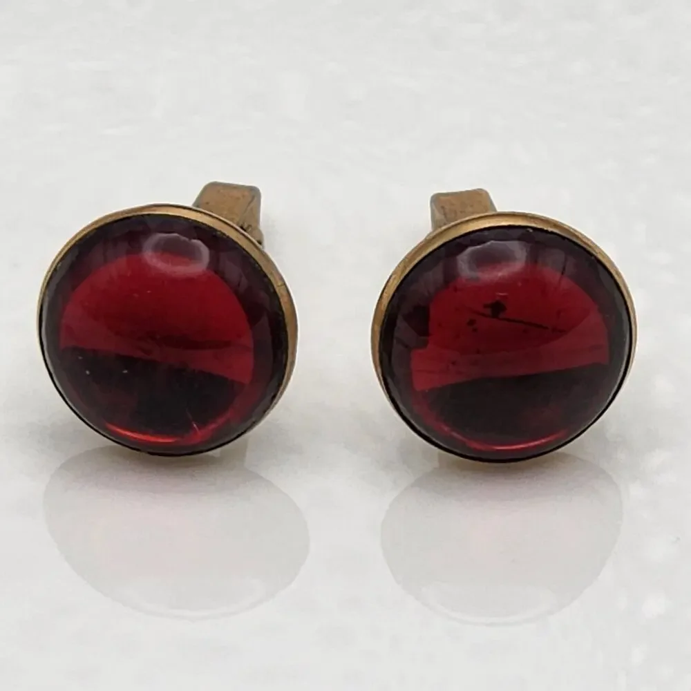 Antique Vintage Swank Gold Red Cufflinks Cuff Links